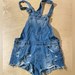 Highway Jeans Light Blue Distressed Overall Shorts